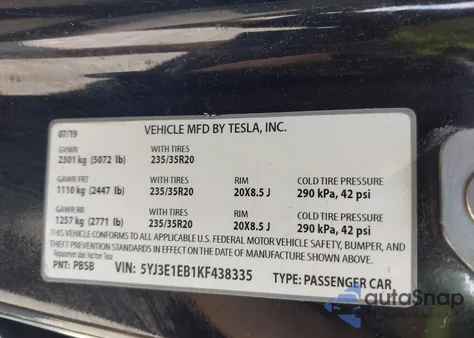 2019 Tesla Model 3 Long Range/Performance from USA, damaged, VIN 5YJ3E1EB1KF438335